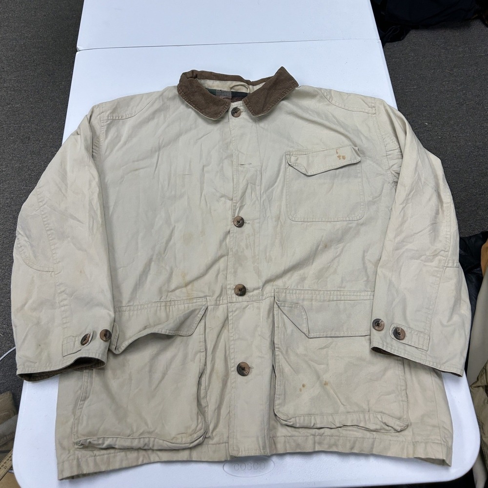 Unbranded Barn Coat Mens XL Beige Corduroy Collar Flannel Lined Canvas Utility